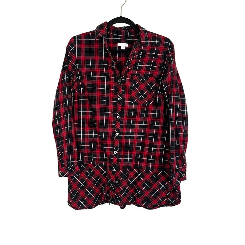 J Jill Plaid Shirt Red S Preppy‎ Festive Holiday Tartan Classic Old Money Chic